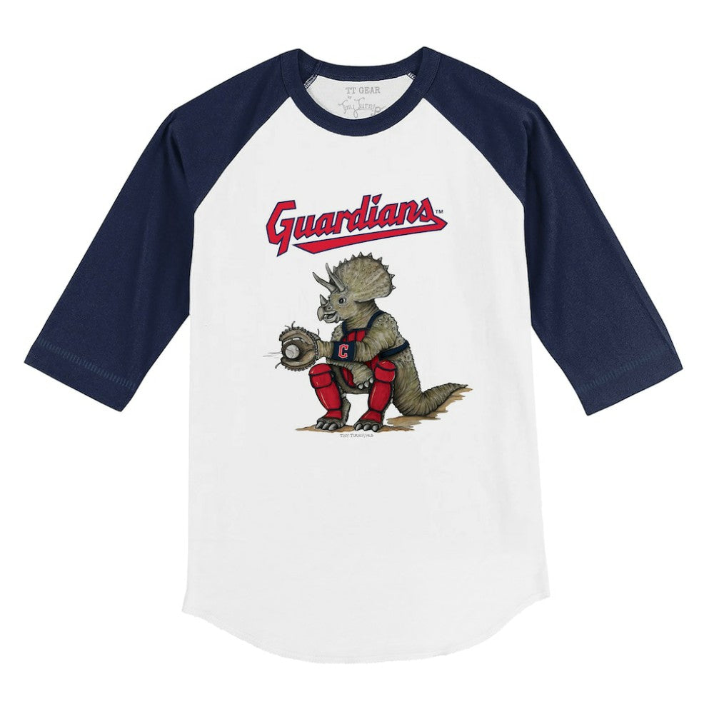 Cleveland Guardians Tiny Turnip Youth Triceratops 3/4-Sleeve Raglan T-Shirt - White/Navy