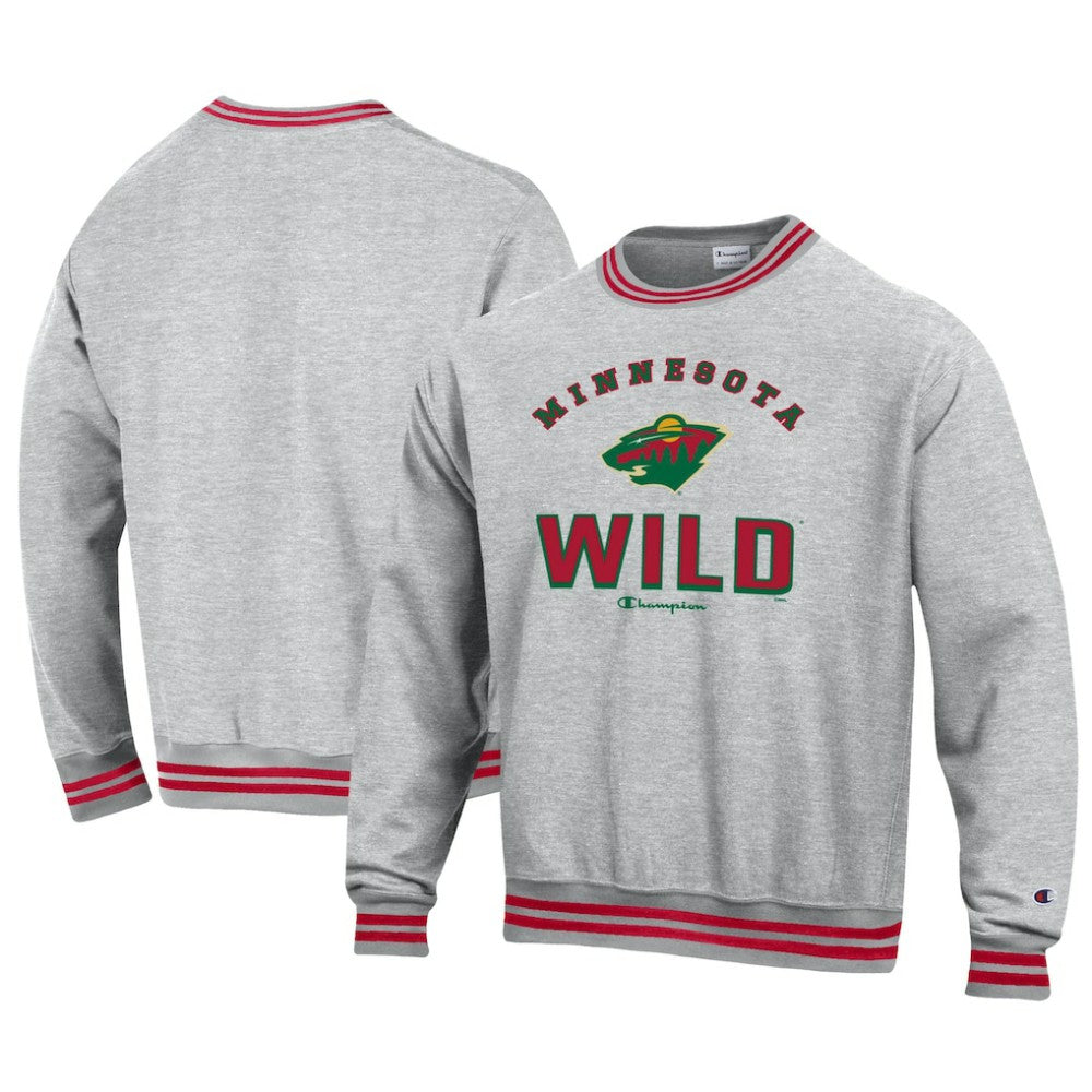 Minnesota Wild Champion Reverse Weave Yarn Dye Pullover Sweatshirt Heather Gray