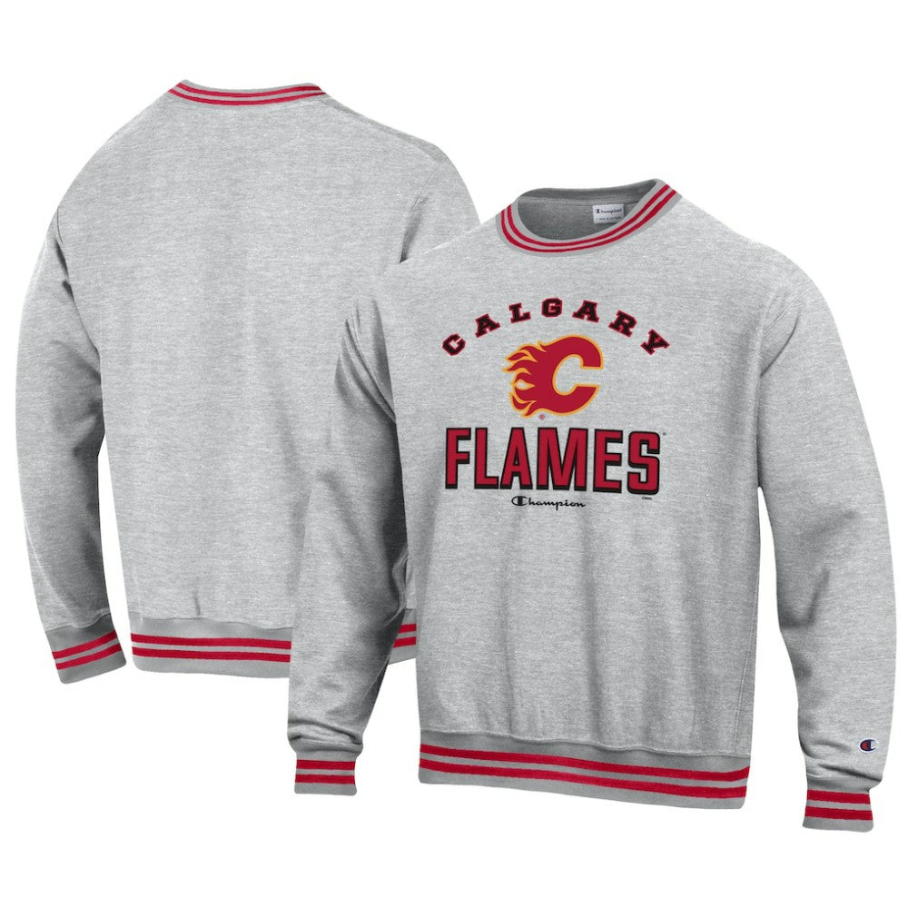 Calgary Flames Champion Reverse Weave Yarn Dye Pullover Sweatshirt Heather Gray
