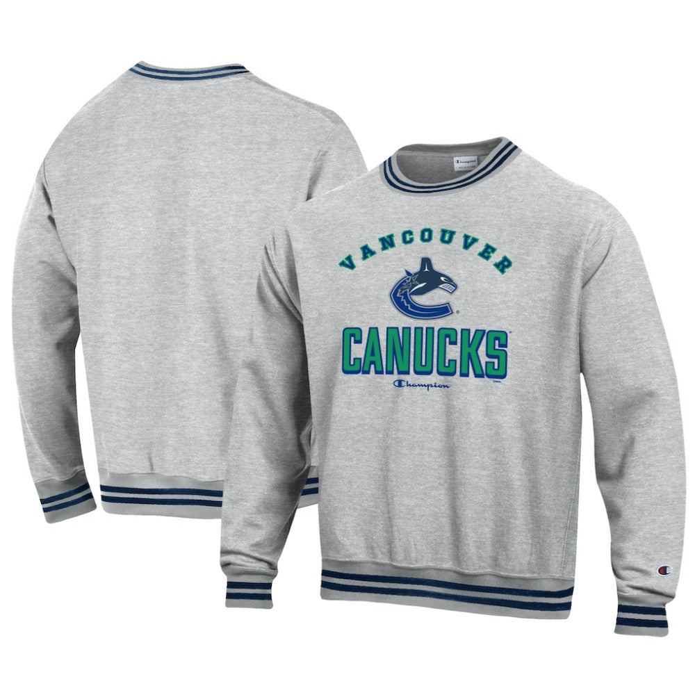 Vancouver Canucks Champion Reverse Weave Yarn Dye Pullover Sweatshirt Heather Gray