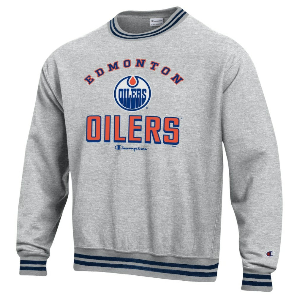 Edmonton Oilers Champion Reverse Weave Yarn Dye Pullover Sweatshirt Heather Gray