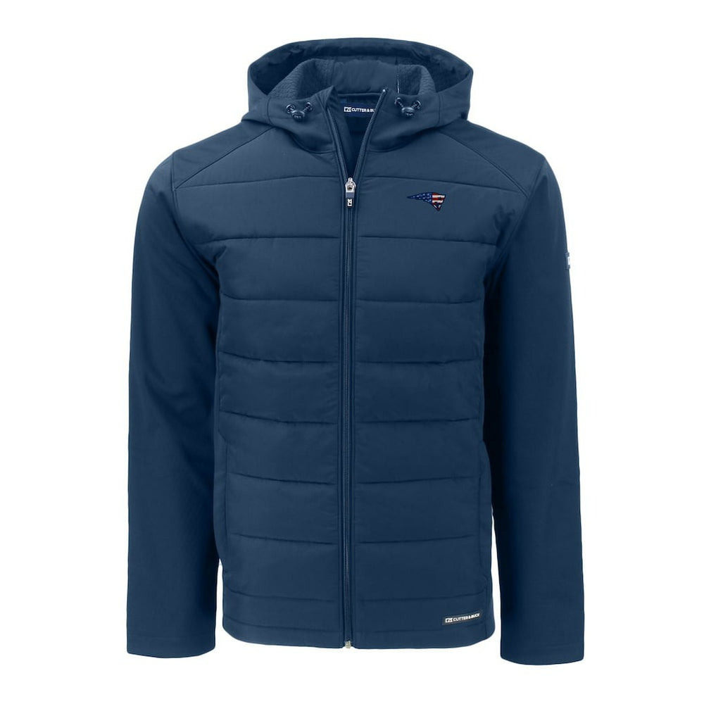 New England Patriots Cutter & Buck Americana Evoke Hybrid Eco Softshell Recycled Full-Zip Hooded Jacket - Navy on sale