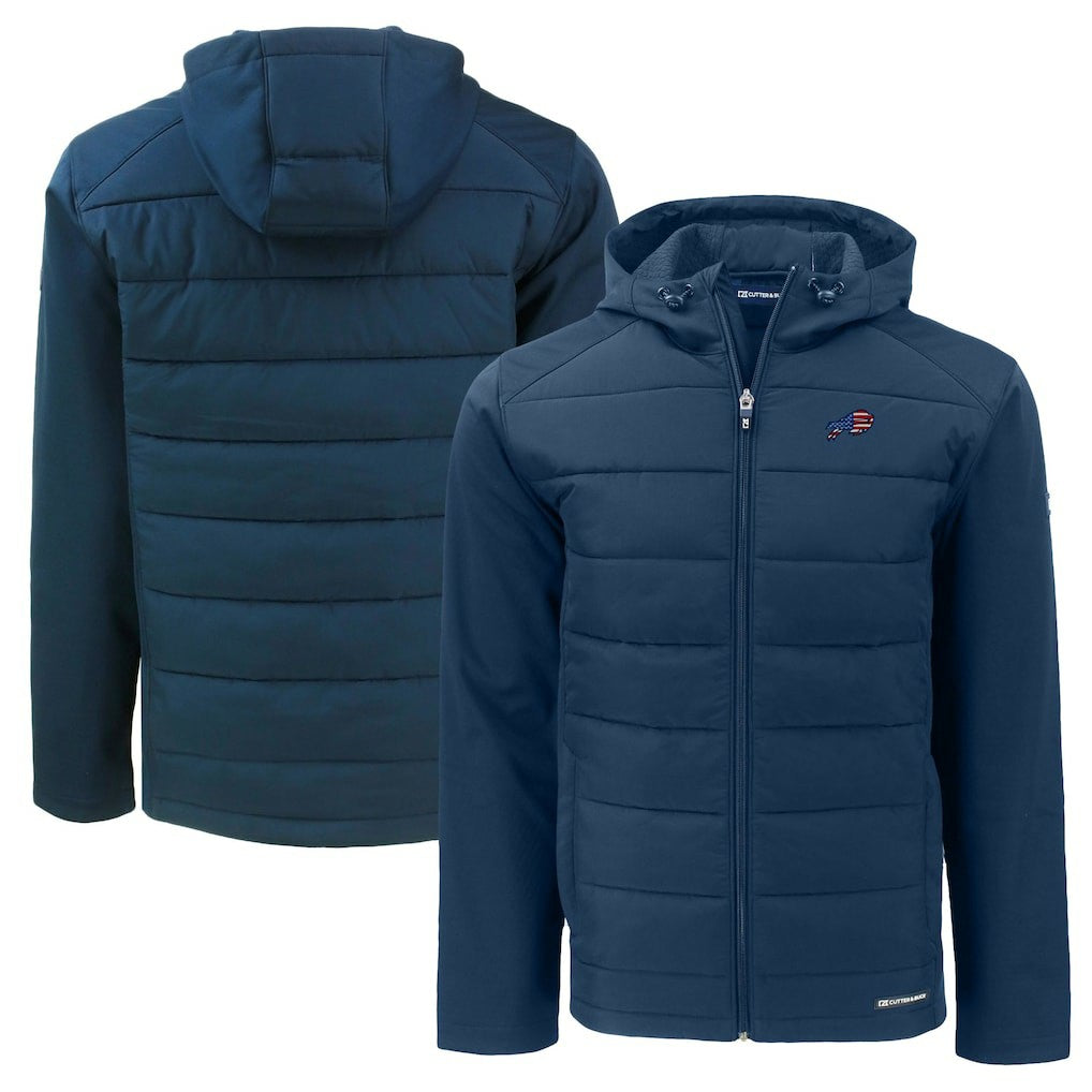 Buffalo Bills Cutter & Buck Americana Evoke Hybrid Eco Softshell Recycled Full-Zip Hooded Jacket - Navy outlet