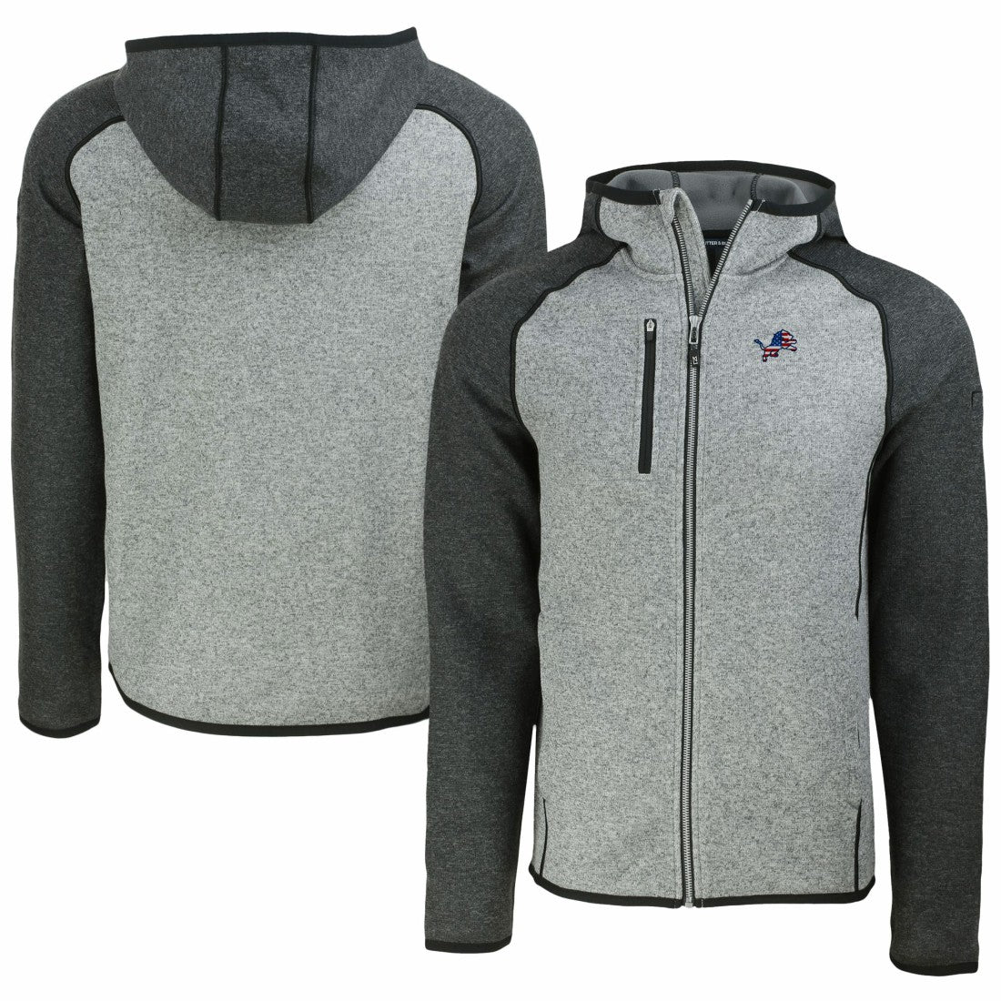 Detroit Lions Cutter & Buck Americana Mainsail Full-Zip Hooded Jacket - Heather Gray/Heather Charcoal sale