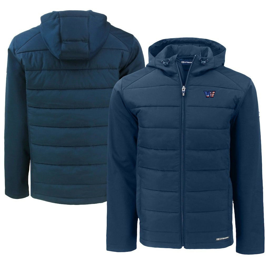 Washington Commanders Cutter & Buck Big & Tall Americana Evoke Hybrid Eco Softshell Recycled Full-Zip Hooded Jacket - Navy sale