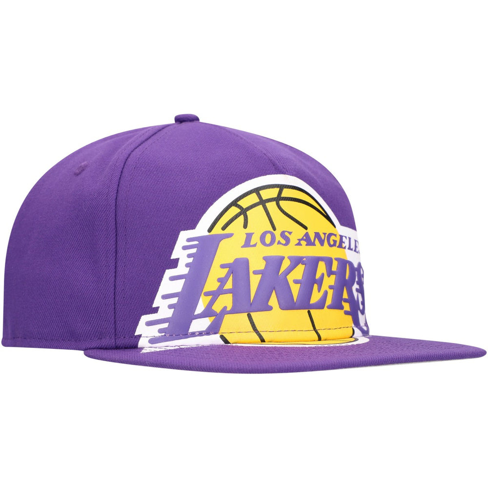 Los Angeles Lakers Oversized Puff Print Logo Golfer Snapback Hat - Purple | New Era discount