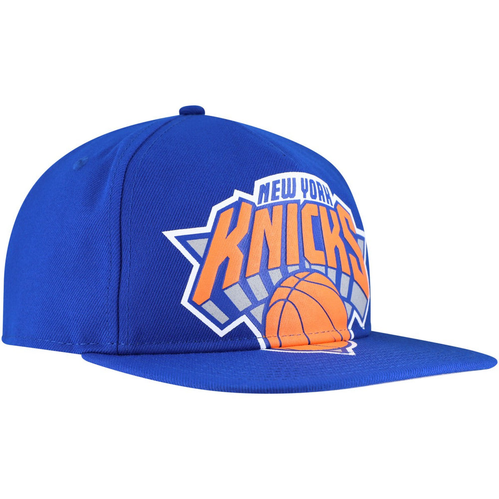 New York Knicks Oversized Puff Print Logo Golfer Snapback Hat - Blue | New Era for sale