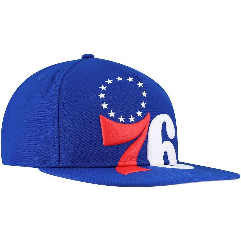 Philadelphia 76ers Oversized Puff Print Logo Golfer Snapback Hat - Royal | New Era sale
