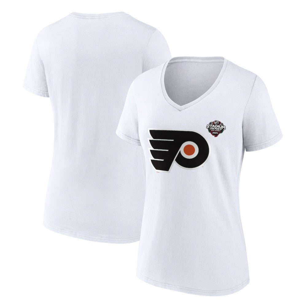 Philadelphia Flyers Fanatics Women's 2024 NHL Stadium Series Logo V-Neck T-shirt White
