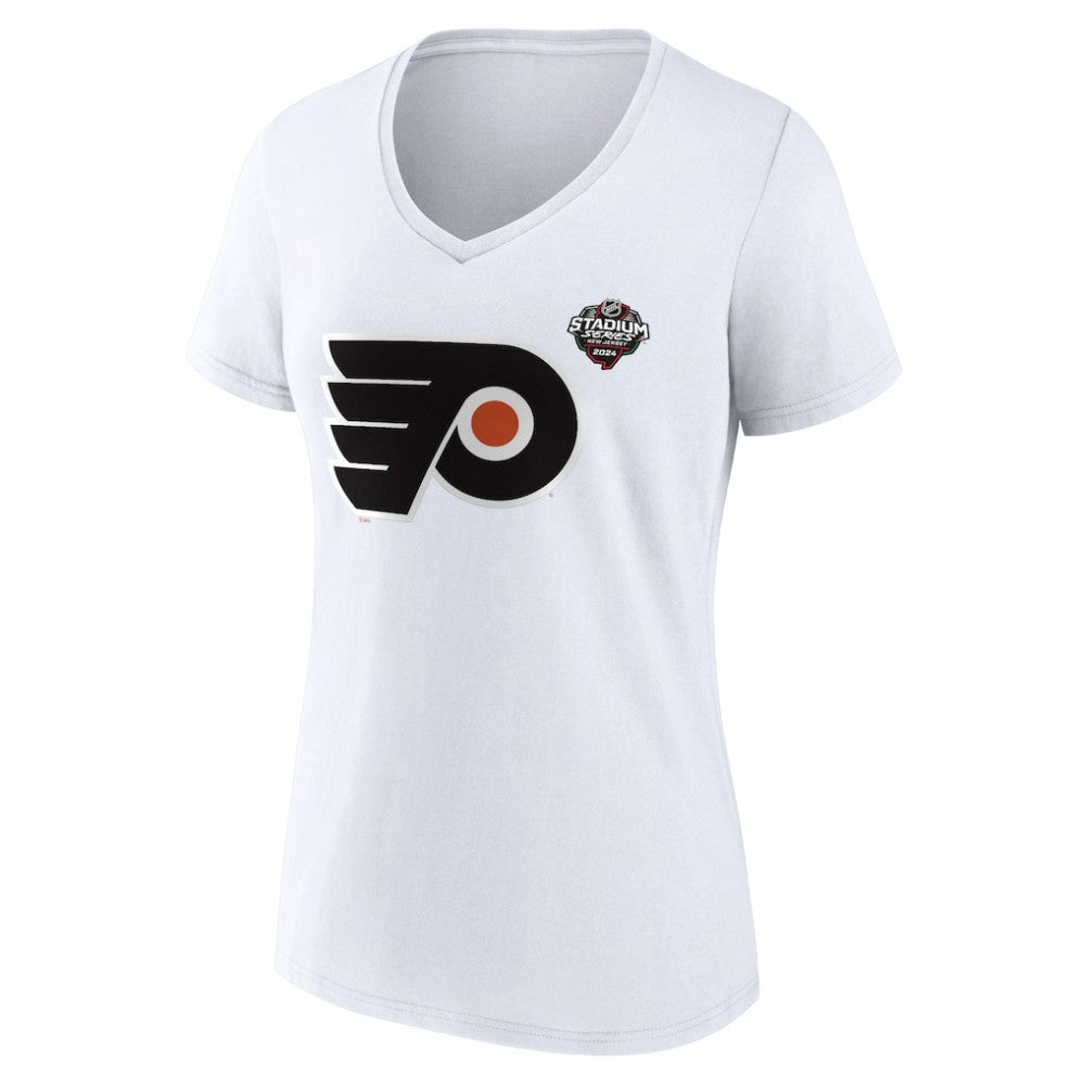 Philadelphia Flyers Fanatics Women's 2024 NHL Stadium Series Logo V-Neck T-shirt White