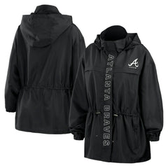 Atlanta Braves WEAR by Erin Andrews Women's Full-Zip Windbreaker Hoodie Jacket - Black