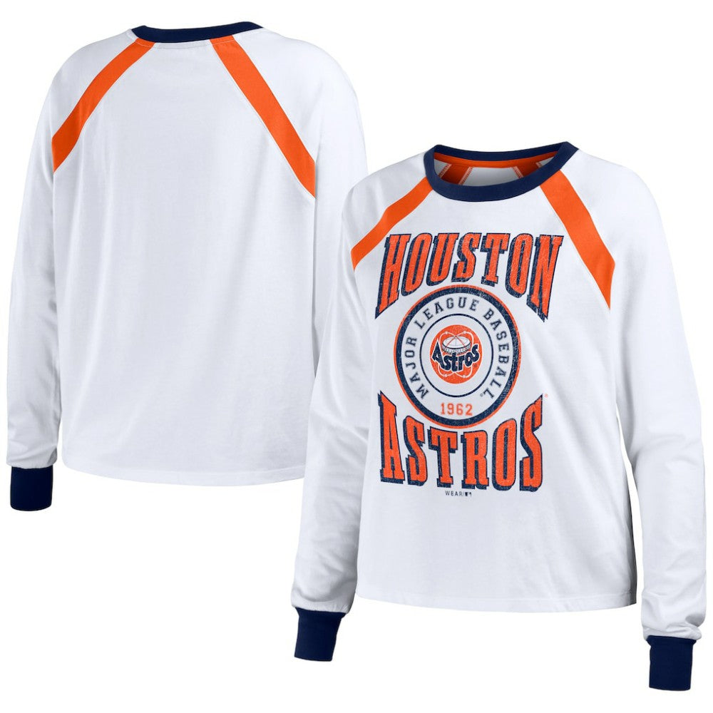 Houston Astros WEAR by Erin Andrews Women's Raglan Long Sleeve T-Shirt - White