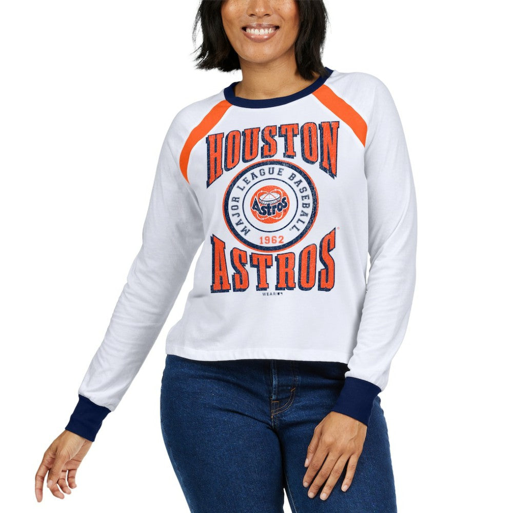 Houston Astros WEAR by Erin Andrews Women's Raglan Long Sleeve T-Shirt - White