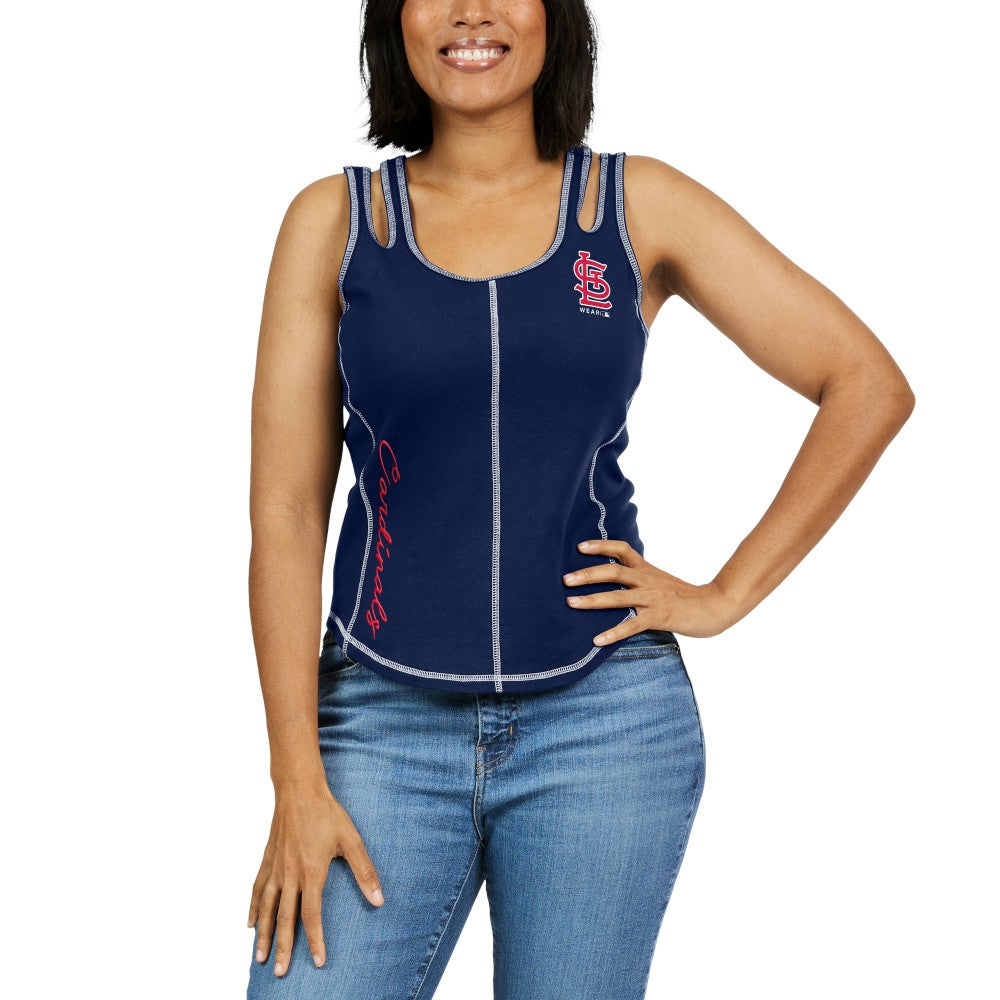 St. Louis Cardinals WEAR by Erin Andrews Women's Contrast Stitch Tank Top - Navy