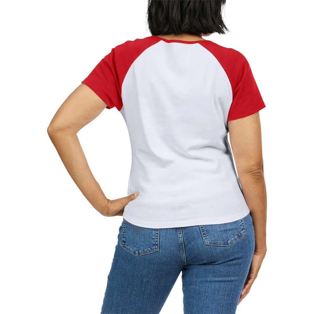 Los Angeles Angels WEAR by Erin Andrews Women's Fitted Henley Raglan T-Shirt - White/Red