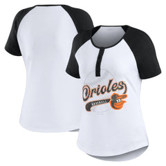 Baltimore Orioles WEAR by Erin Andrews Women's Fitted Henley Raglan T-Shirt - White/Black