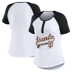 San Francisco Giants WEAR by Erin Andrews Women's Fitted Henley Raglan T-Shirt - White/Black