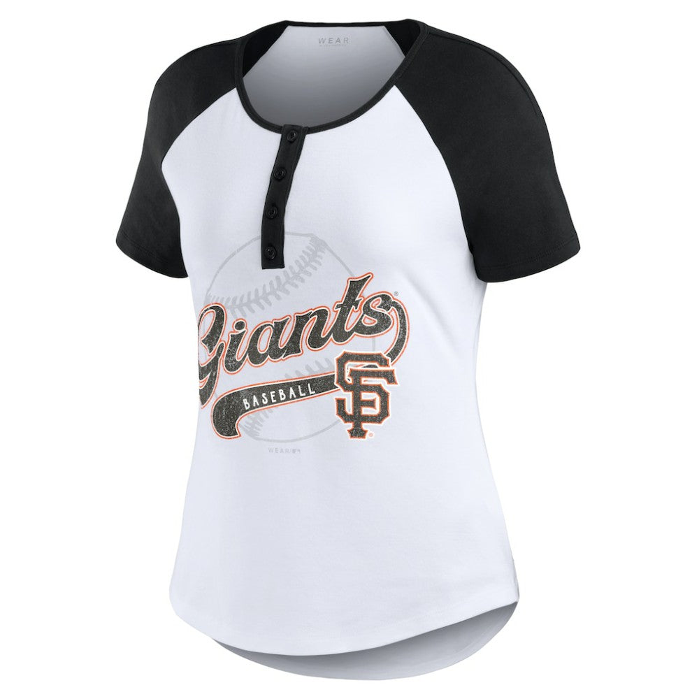 San Francisco Giants WEAR by Erin Andrews Women's Fitted Henley Raglan T-Shirt - White/Black