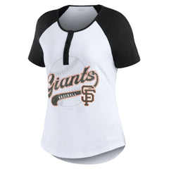 San Francisco Giants WEAR by Erin Andrews Women's Fitted Henley Raglan T-Shirt - White/Black