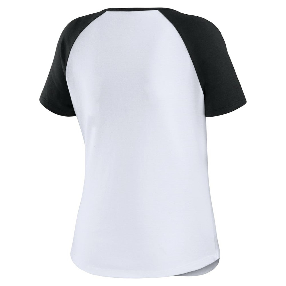 San Francisco Giants WEAR by Erin Andrews Women's Fitted Henley Raglan T-Shirt - White/Black