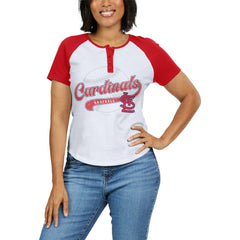 St. Louis Cardinals WEAR by Erin Andrews Women's Fitted Henley Raglan T-Shirt - White/Red