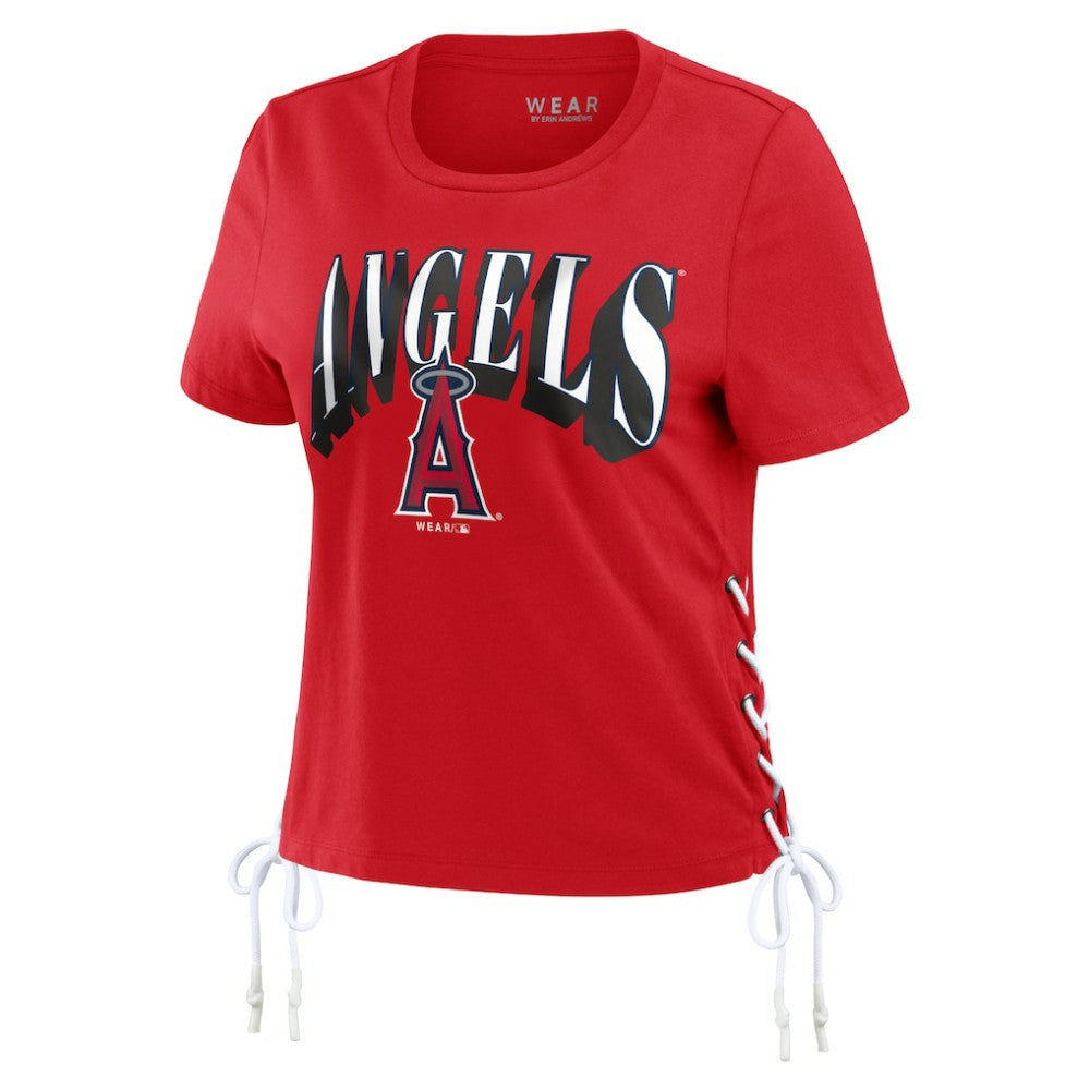 Los Angeles Angels WEAR by Erin Andrews Women's Side Lace-Up Cropped T-Shirt - Red