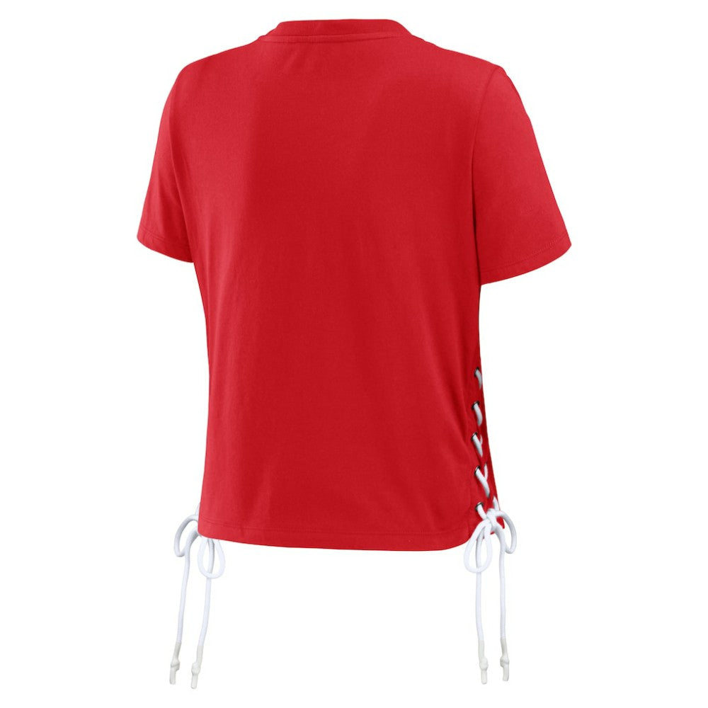 Los Angeles Angels WEAR by Erin Andrews Women's Side Lace-Up Cropped T-Shirt - Red