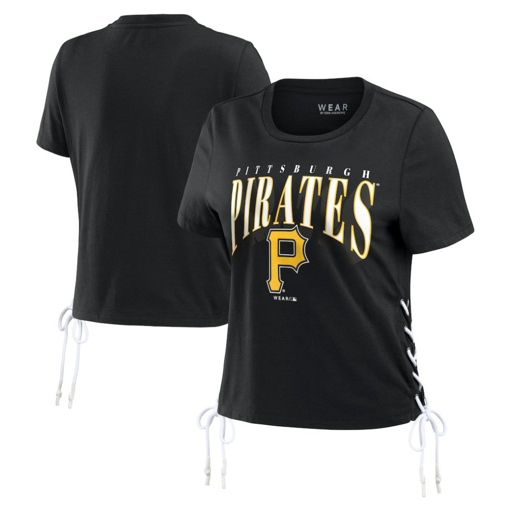Pittsburgh Pirates WEAR by Erin Andrews Women's Side Lace-Up Cropped T-Shirt - Black