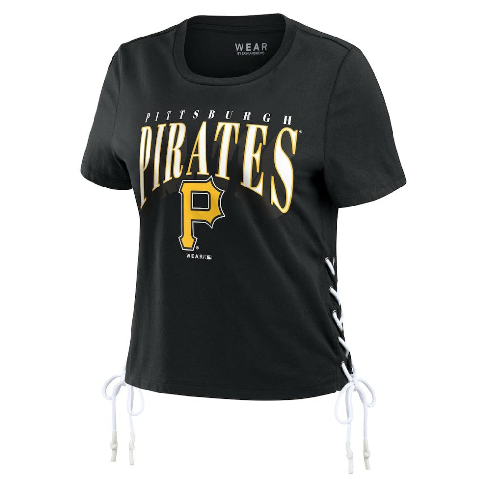 Pittsburgh Pirates WEAR by Erin Andrews Women's Side Lace-Up Cropped T-Shirt - Black