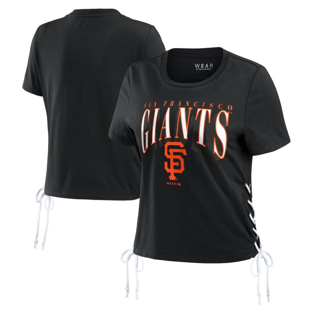 San Francisco Giants WEAR by Erin Andrews Women's Side Lace-Up Cropped T-Shirt - Black
