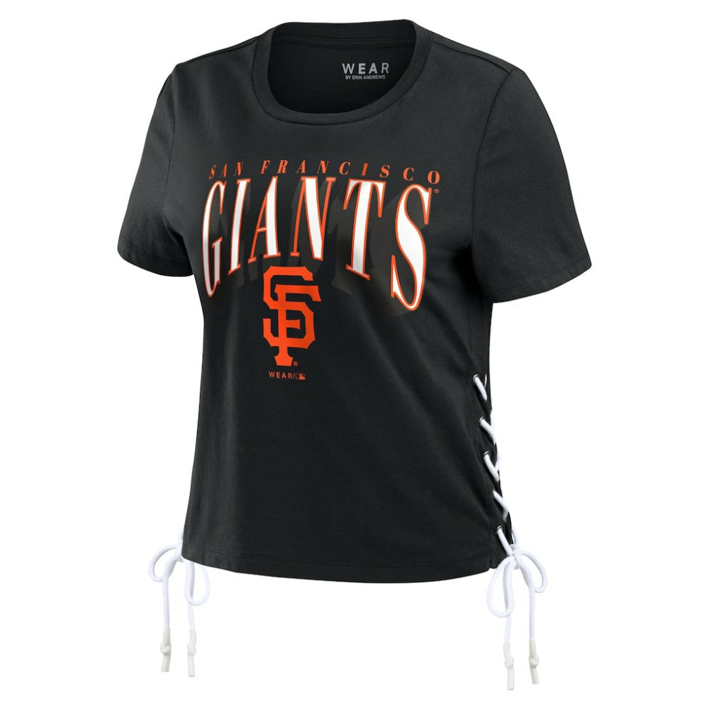 San Francisco Giants WEAR by Erin Andrews Women's Side Lace-Up Cropped T-Shirt - Black