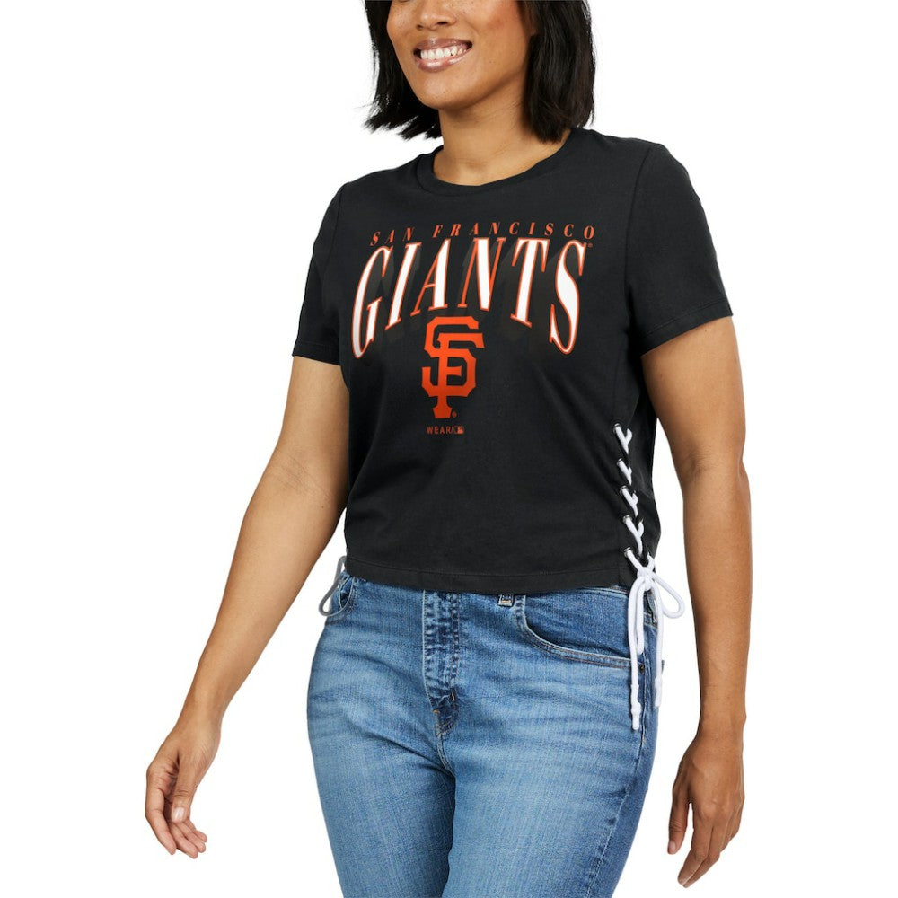San Francisco Giants WEAR by Erin Andrews Women's Side Lace-Up Cropped T-Shirt - Black