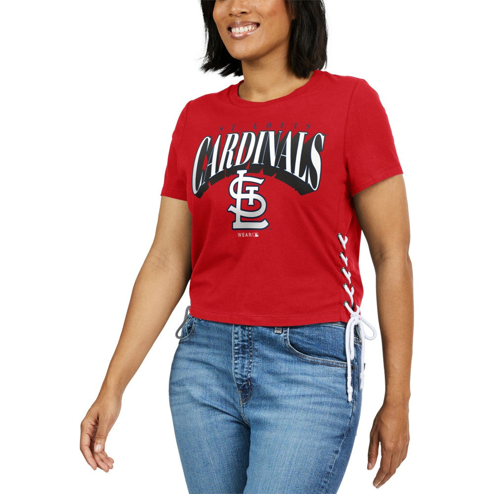 St. Louis Cardinals WEAR by Erin Andrews Women's Side Lace-Up Cropped T-Shirt - Red