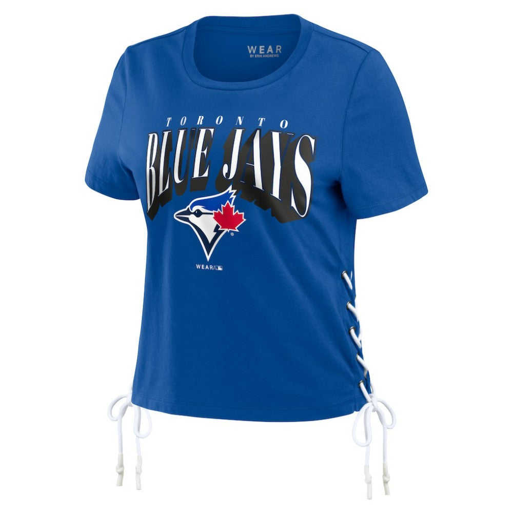 Toronto Blue Jays WEAR by Erin Andrews Women's Side Lace-Up Cropped T-Shirt - Royal