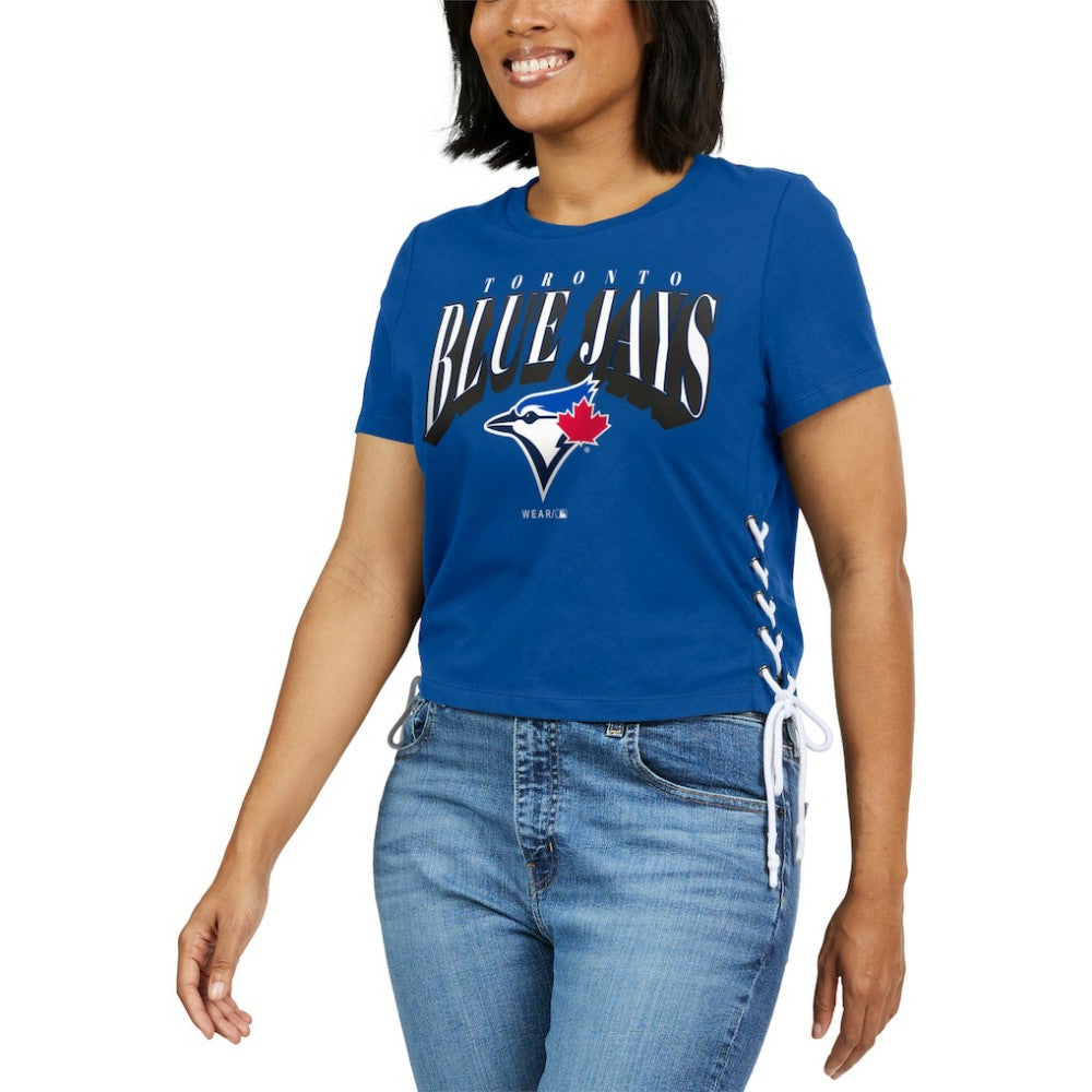Toronto Blue Jays WEAR by Erin Andrews Women's Side Lace-Up Cropped T-Shirt - Royal