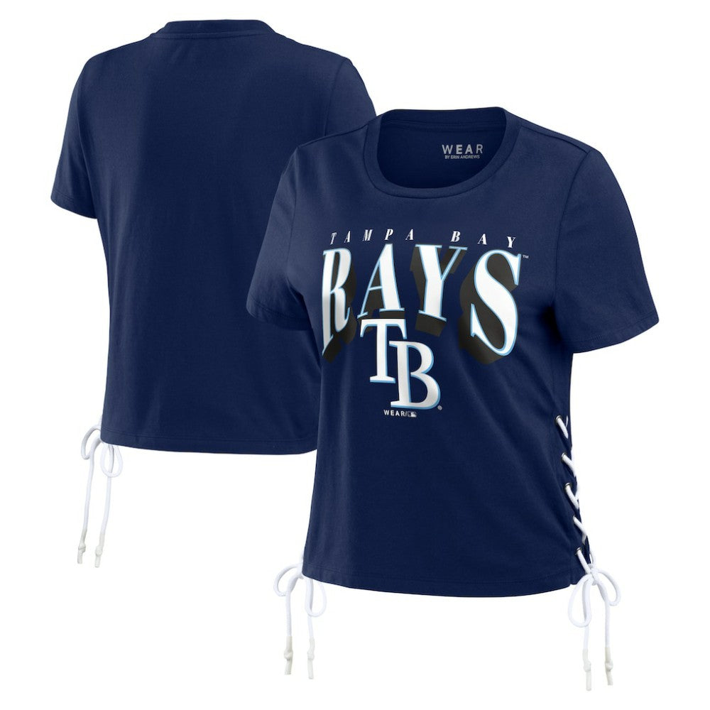 Tampa Bay Rays WEAR by Erin Andrews Women's Side Lace-Up Cropped T-Shirt - Navy