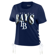 Tampa Bay Rays WEAR by Erin Andrews Women's Side Lace-Up Cropped T-Shirt - Navy