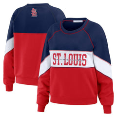 St. Louis Cardinals WEAR by Erin Andrews Women's Color Block Crew Neck Pullover Sweatshirt - Navy/Red