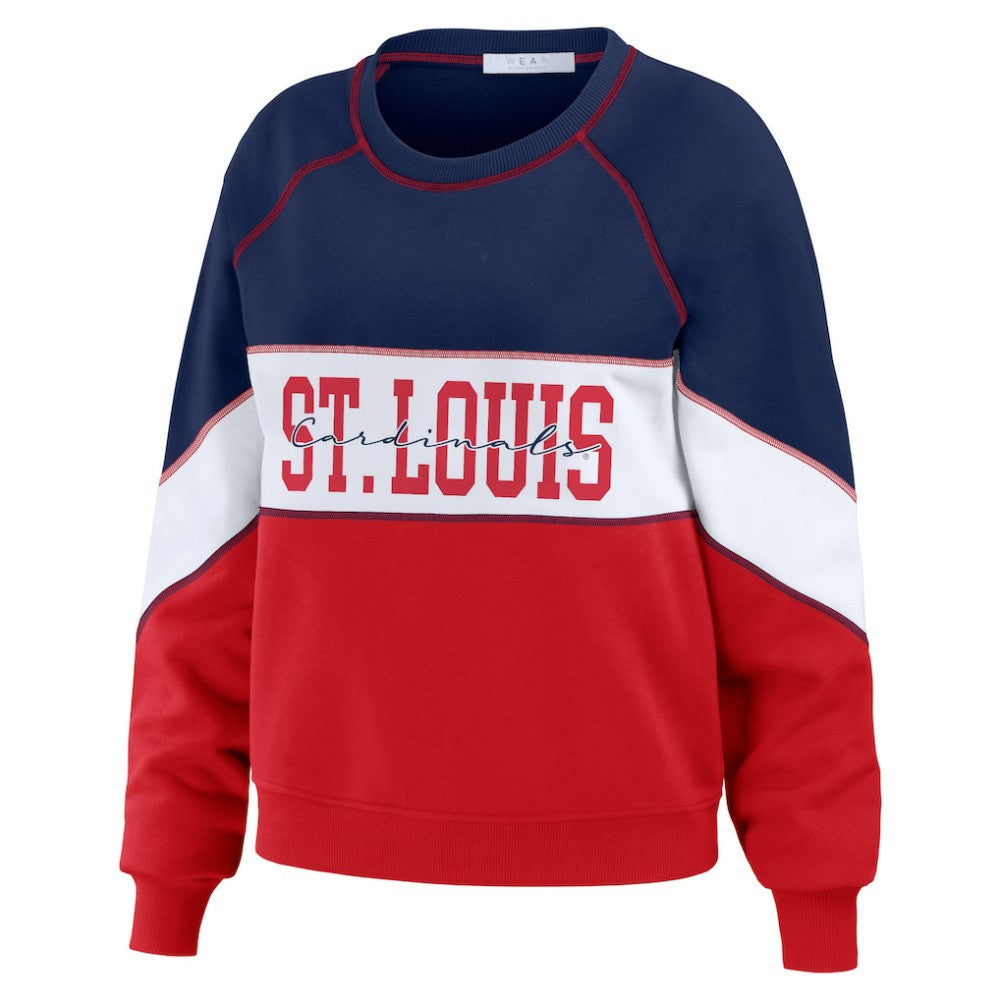 St. Louis Cardinals WEAR by Erin Andrews Women's Color Block Crew Neck Pullover Sweatshirt - Navy/Red