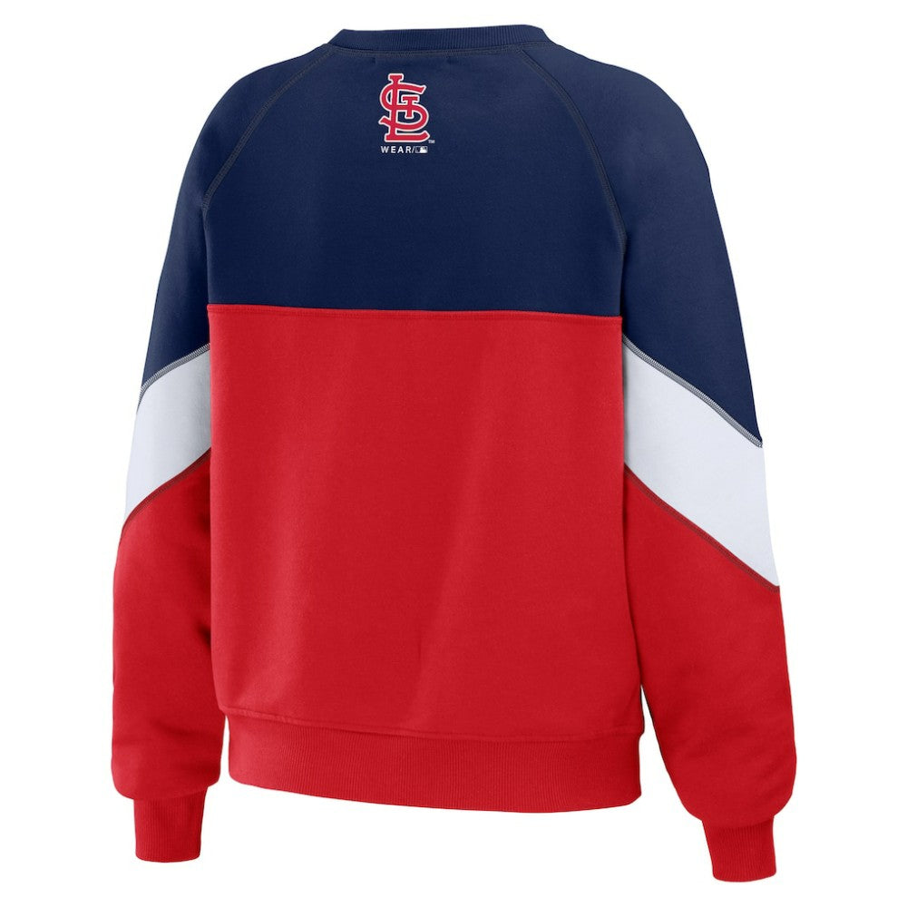 St. Louis Cardinals WEAR by Erin Andrews Women's Color Block Crew Neck Pullover Sweatshirt - Navy/Red