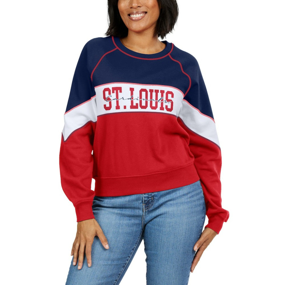 St. Louis Cardinals WEAR by Erin Andrews Women's Color Block Crew Neck Pullover Sweatshirt - Navy/Red