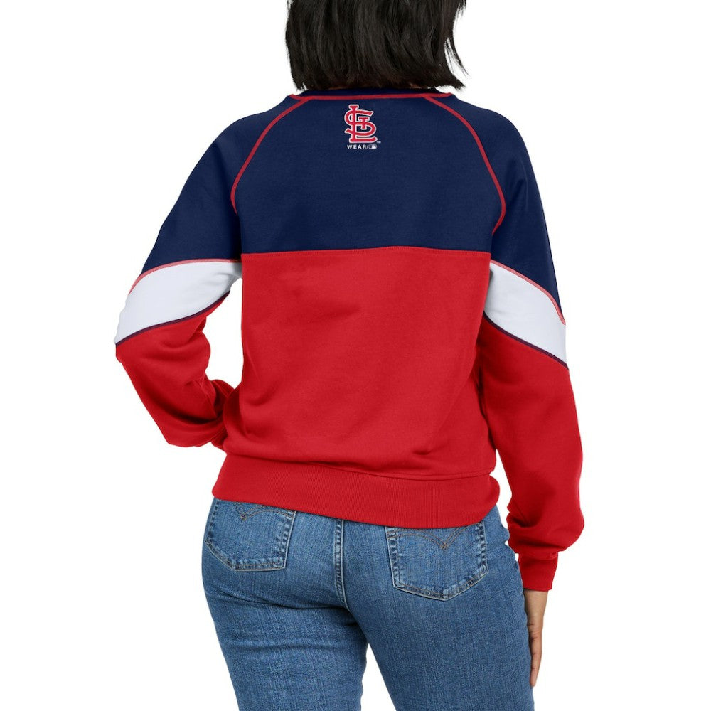 St. Louis Cardinals WEAR by Erin Andrews Women's Color Block Crew Neck Pullover Sweatshirt - Navy/Red