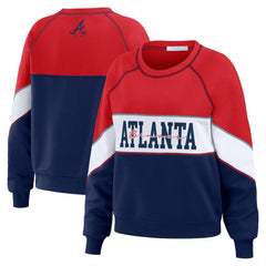 Atlanta Braves WEAR by Erin Andrews Women's Color Block Crew Neck Pullover Sweatshirt - Red/Navy
