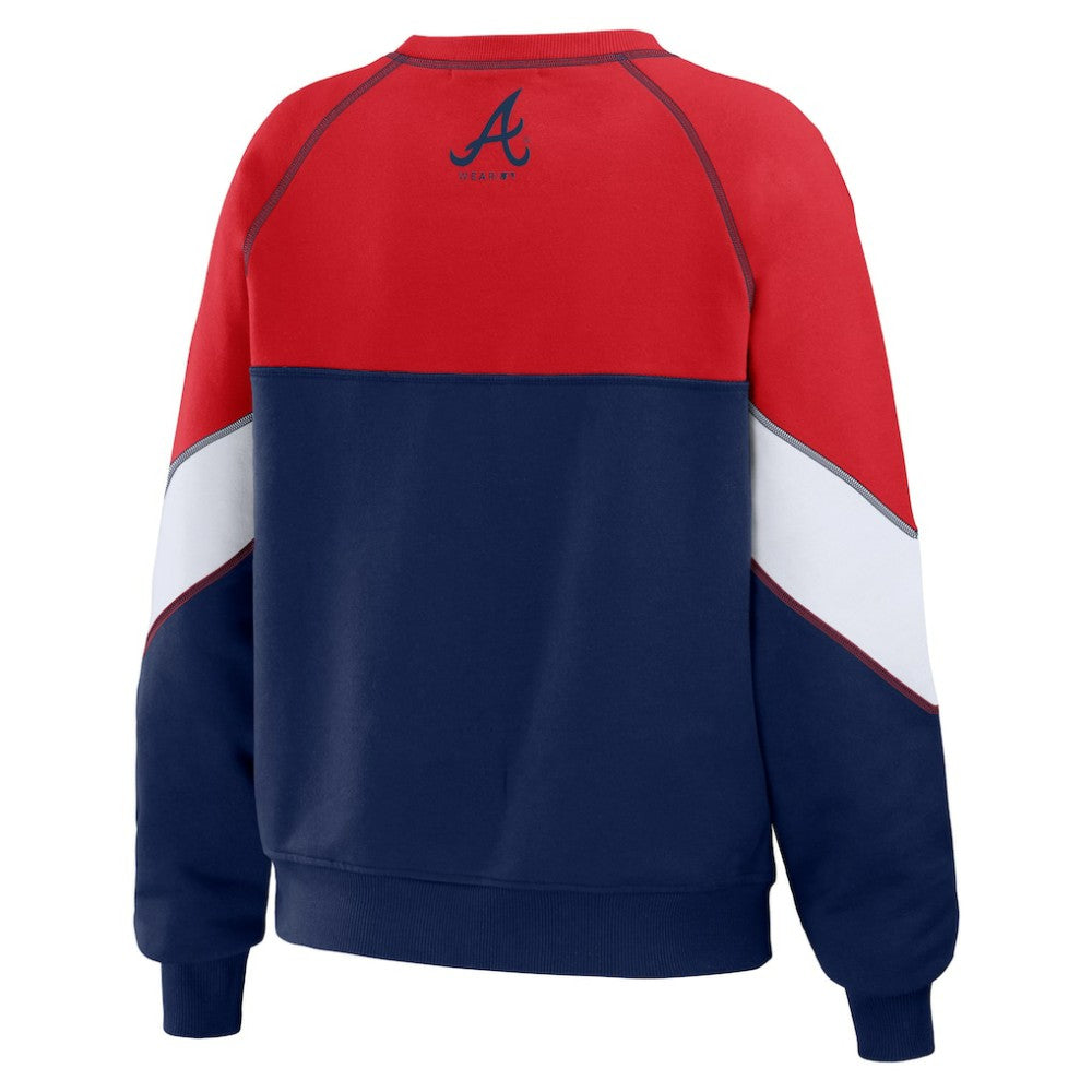 Atlanta Braves WEAR by Erin Andrews Women's Color Block Crew Neck Pullover Sweatshirt - Red/Navy