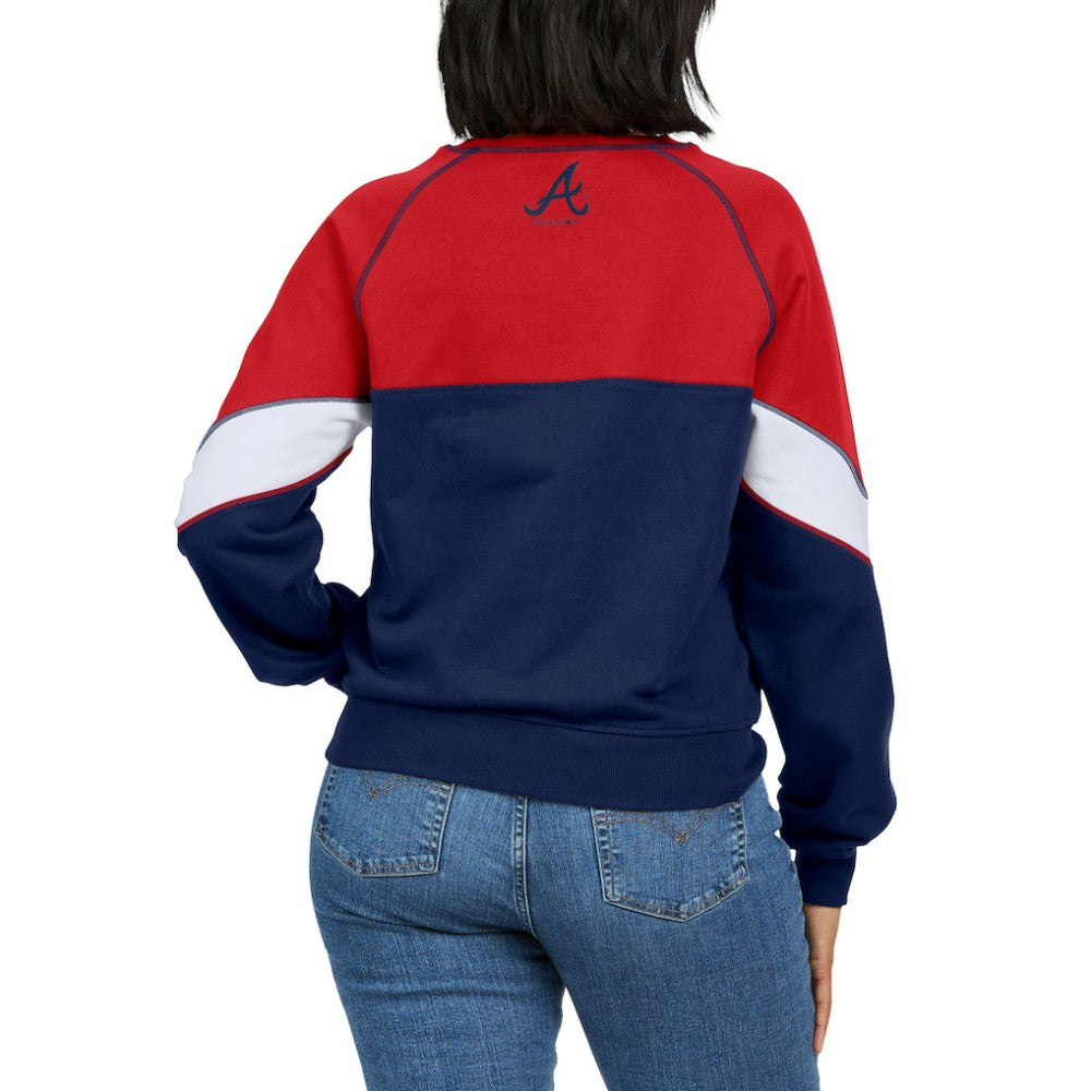 Atlanta Braves WEAR by Erin Andrews Women's Color Block Crew Neck Pullover Sweatshirt - Red/Navy