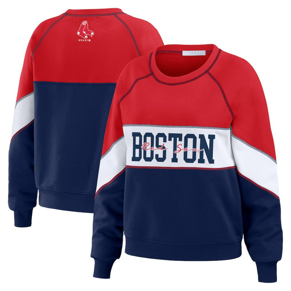Boston Red Sox WEAR by Erin Andrews Women's Color Block Crew Neck Pullover Sweatshirt - Red/Navy