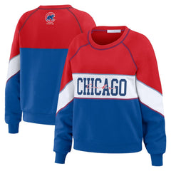 Chicago Cubs WEAR by Erin Andrews Women's Color Block Crew Neck Pullover Sweatshirt - Red/Royal