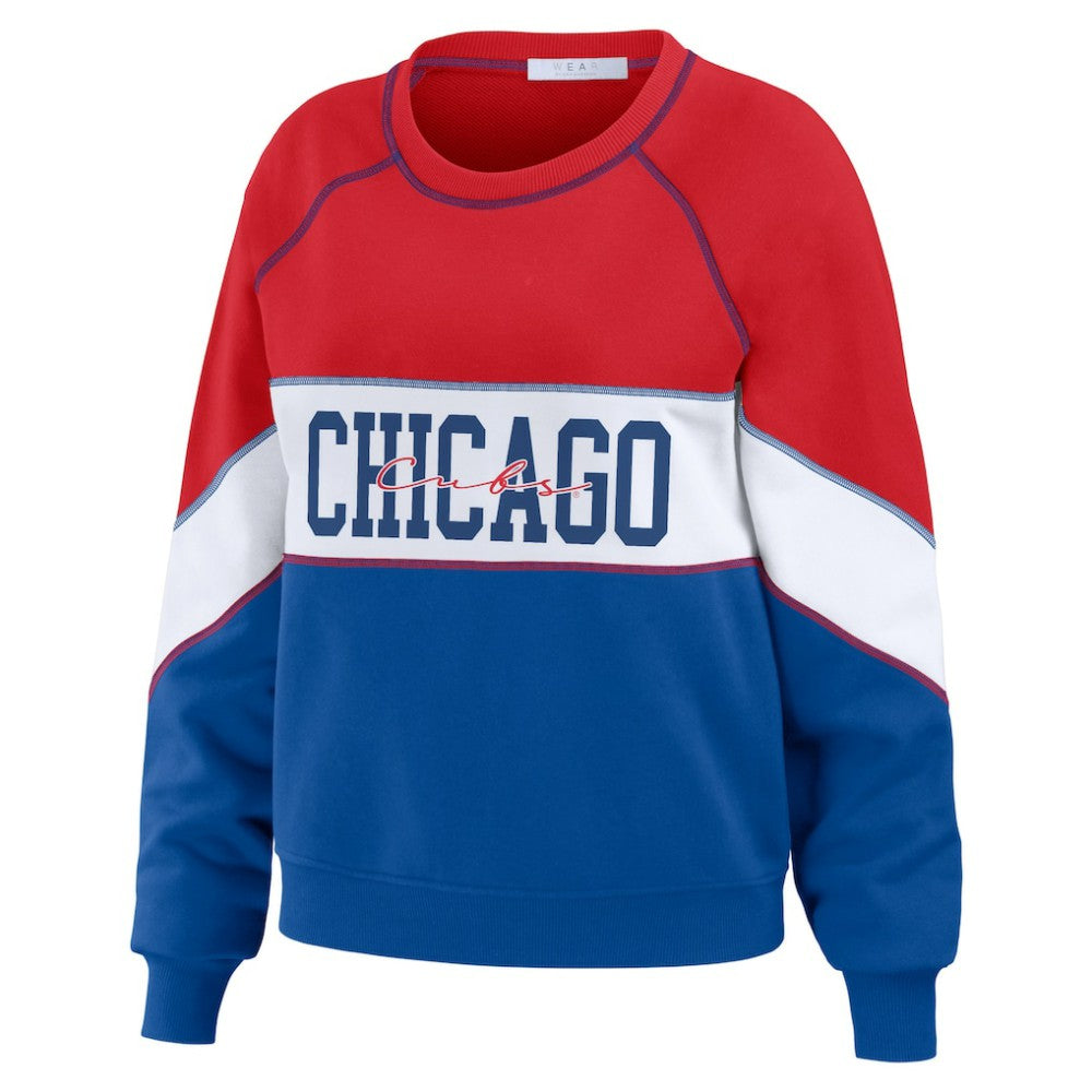 Chicago Cubs WEAR by Erin Andrews Women's Color Block Crew Neck Pullover Sweatshirt - Red/Royal