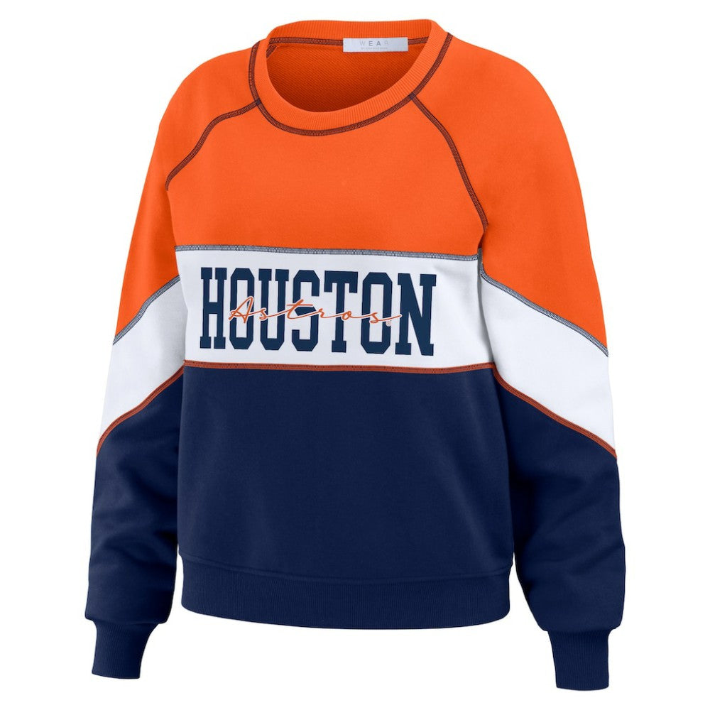 Houston Astros WEAR by Erin Andrews Women's Color Block Crew Neck Pullover Sweatshirt - Orange/Navy