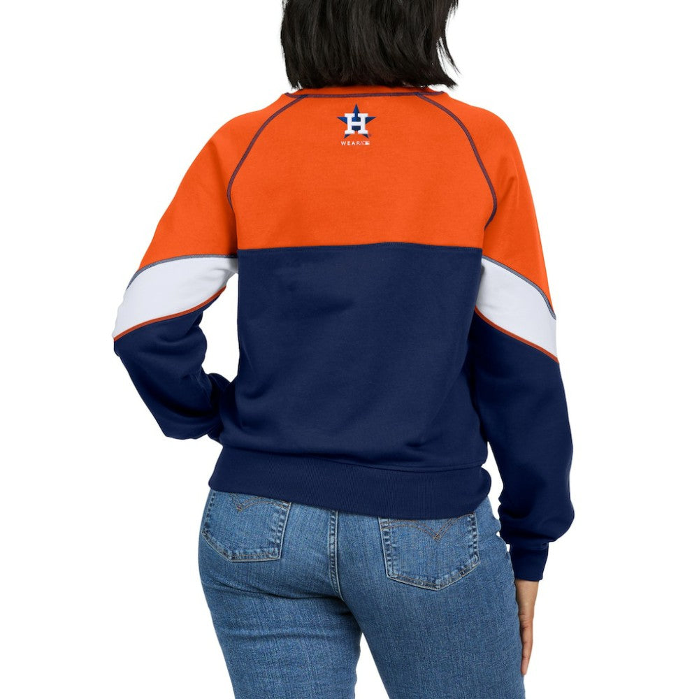 Houston Astros WEAR by Erin Andrews Women's Color Block Crew Neck Pullover Sweatshirt - Orange/Navy